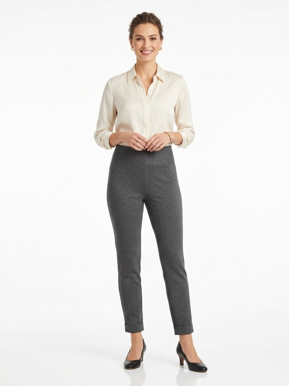 Tahari charcoal heather high rise ponte pants size medium NWT